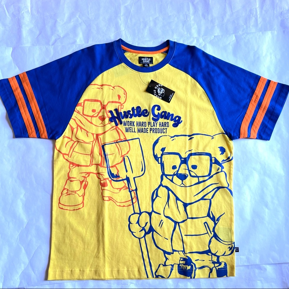 Hustle Gang Shortsleeve T-Shirt Size Large Habanero Gold (Yellow/Blue/Orange)